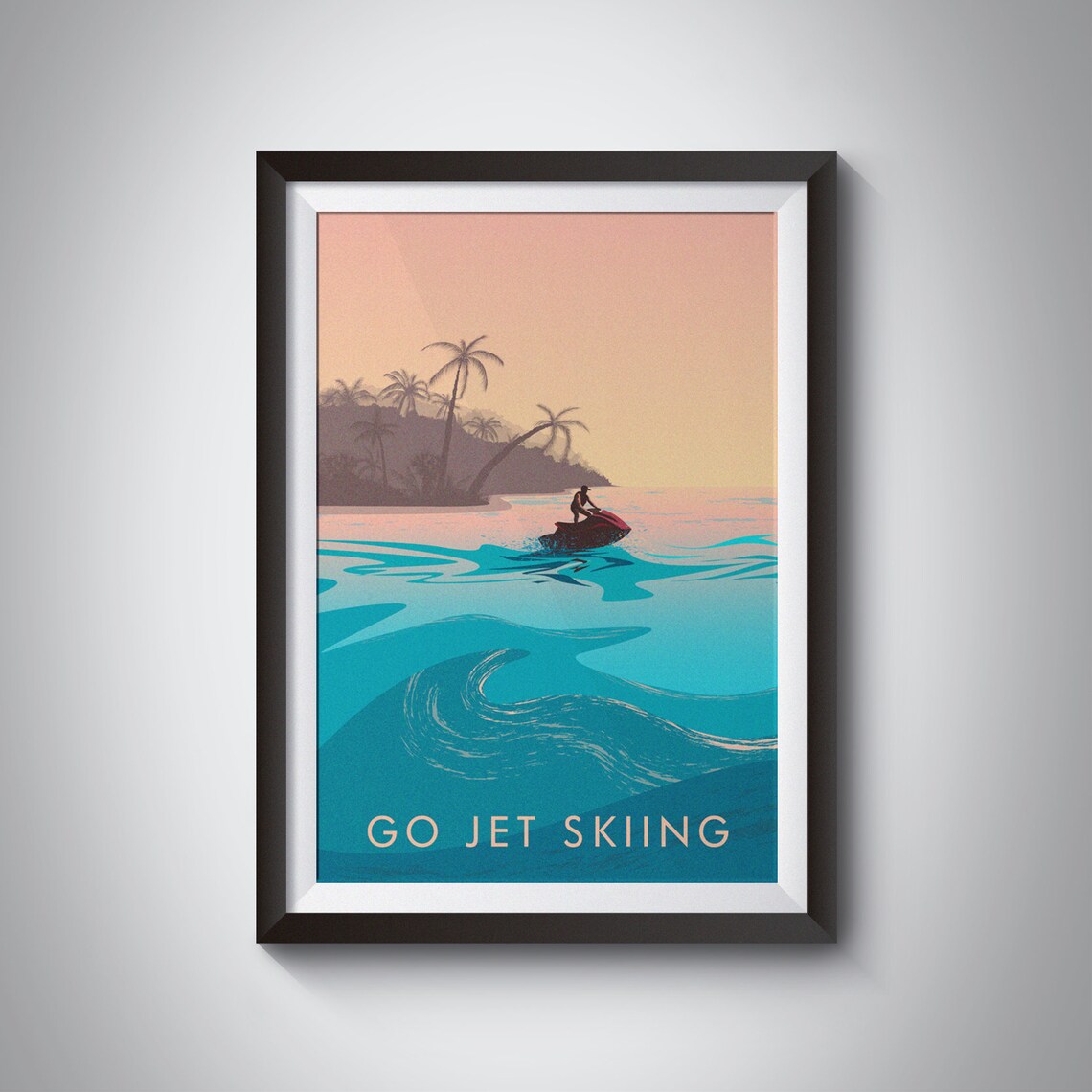 Go Jet Skiing Vintage Travel Poster, Ocean Adventure