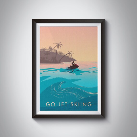 Go Jet Skiing Vintage Travel Poster, Ocean Adventure
