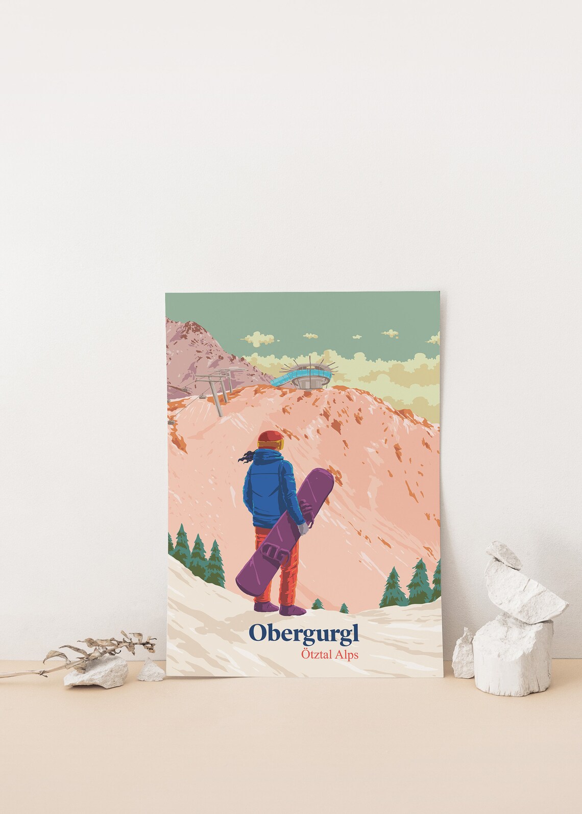 Obergurgl Snowboarding Vintage Skiing Travel Poster - Image 4