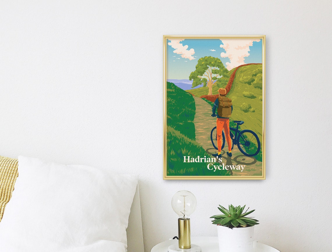 Hadrian's Cycleway England Rolling Hills Vintage Cycling Travel Poster - Image 3