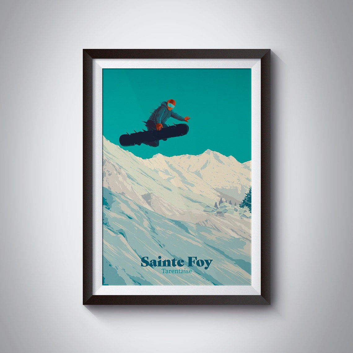 Sainte Foy Tarentaise Freeride Jump Teal Sky Vintage Ski Poster