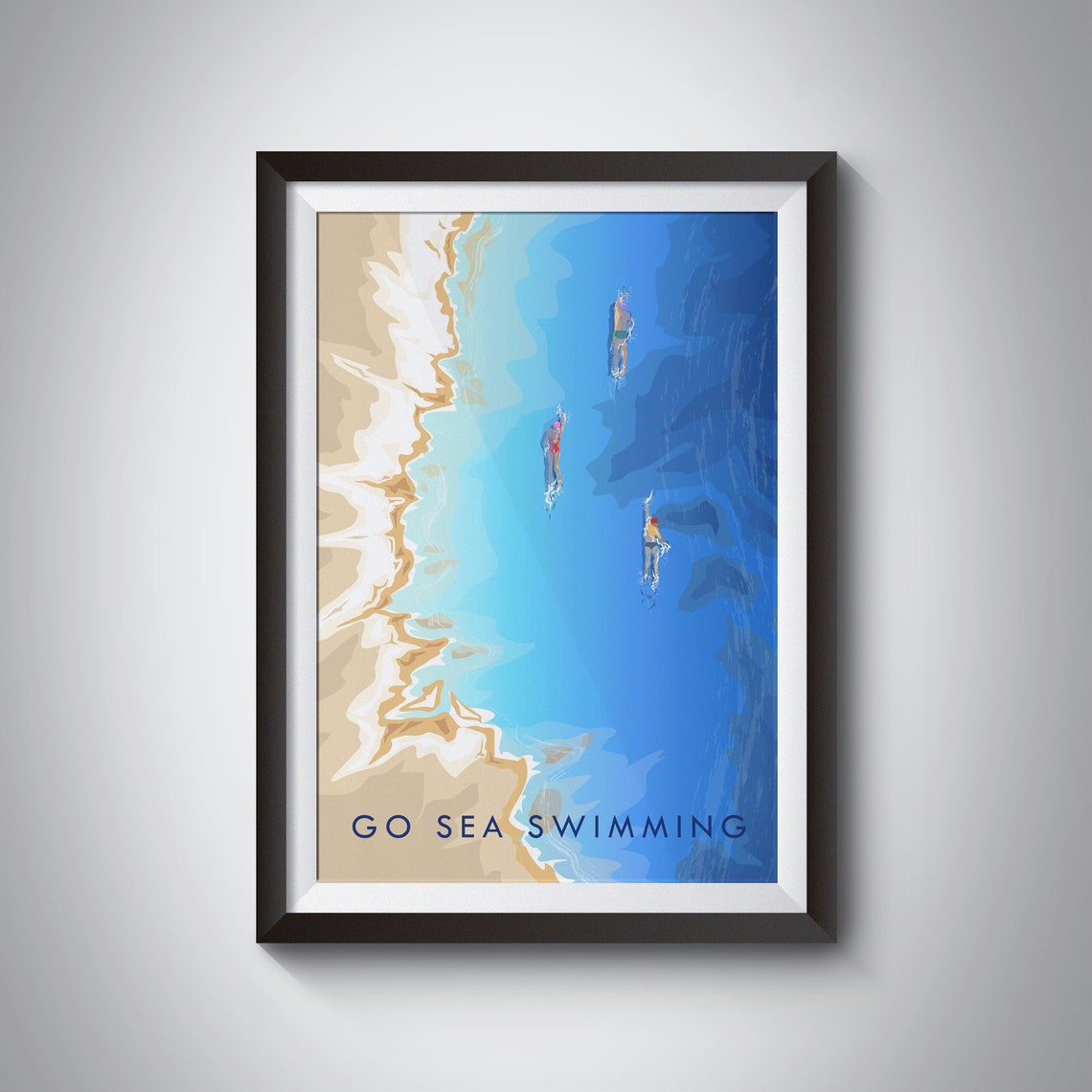 Go Sea Swimming Travel Poster Wild Swimming Open Water Swimming Vintage Travel Print Outdoor Hobbies Adventure Wall Art Cold Water