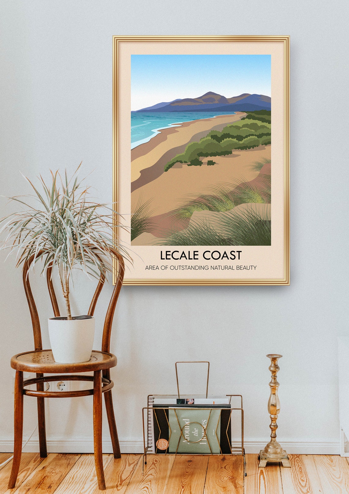 Lecale Coast Sandy Beach Dunes and Mountains Ireland Travel Poster - Image 2