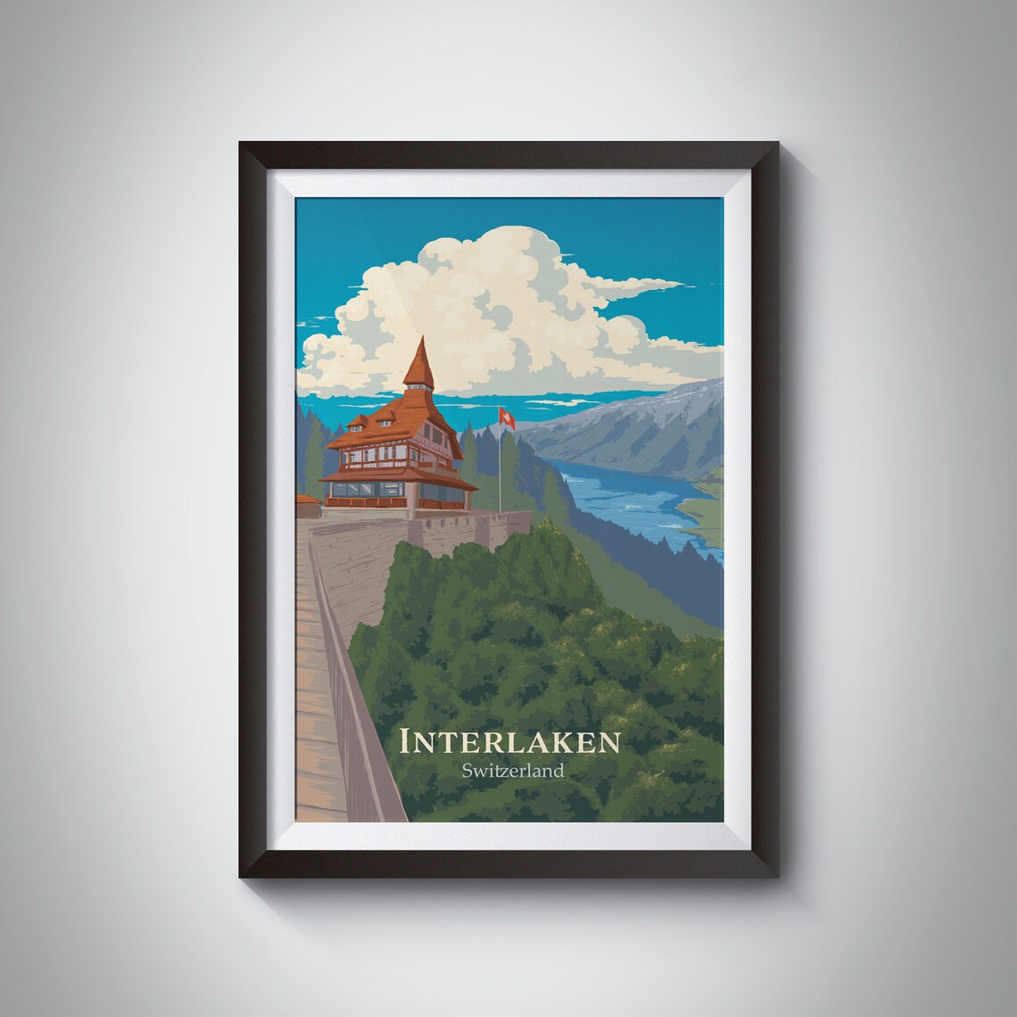 Interlaken Switzerland Travel Poster, Swiss Alps