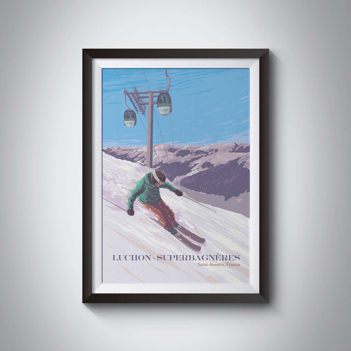Luchon Superbagneres French Pyrenees Skier Poster Saint-Aventin Resort