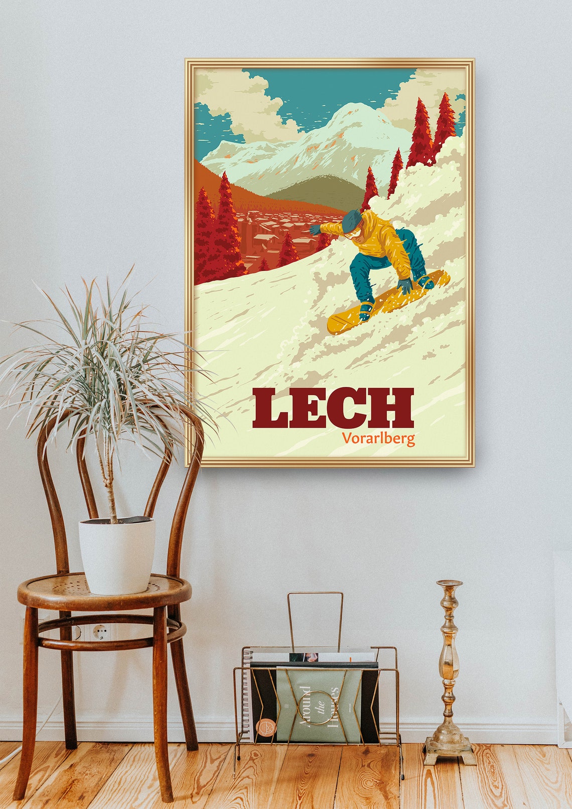 Lech Vorarlberg Austria Vintage Snowboard Carve Slope Travel Poster - Image 2