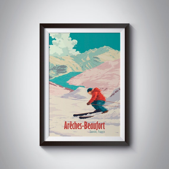 Areches Beaufort Ski Resort Poster Skiing Travel Print Beaufortain French Alps Les Saisies Espace Diamant Wall Art Gift France