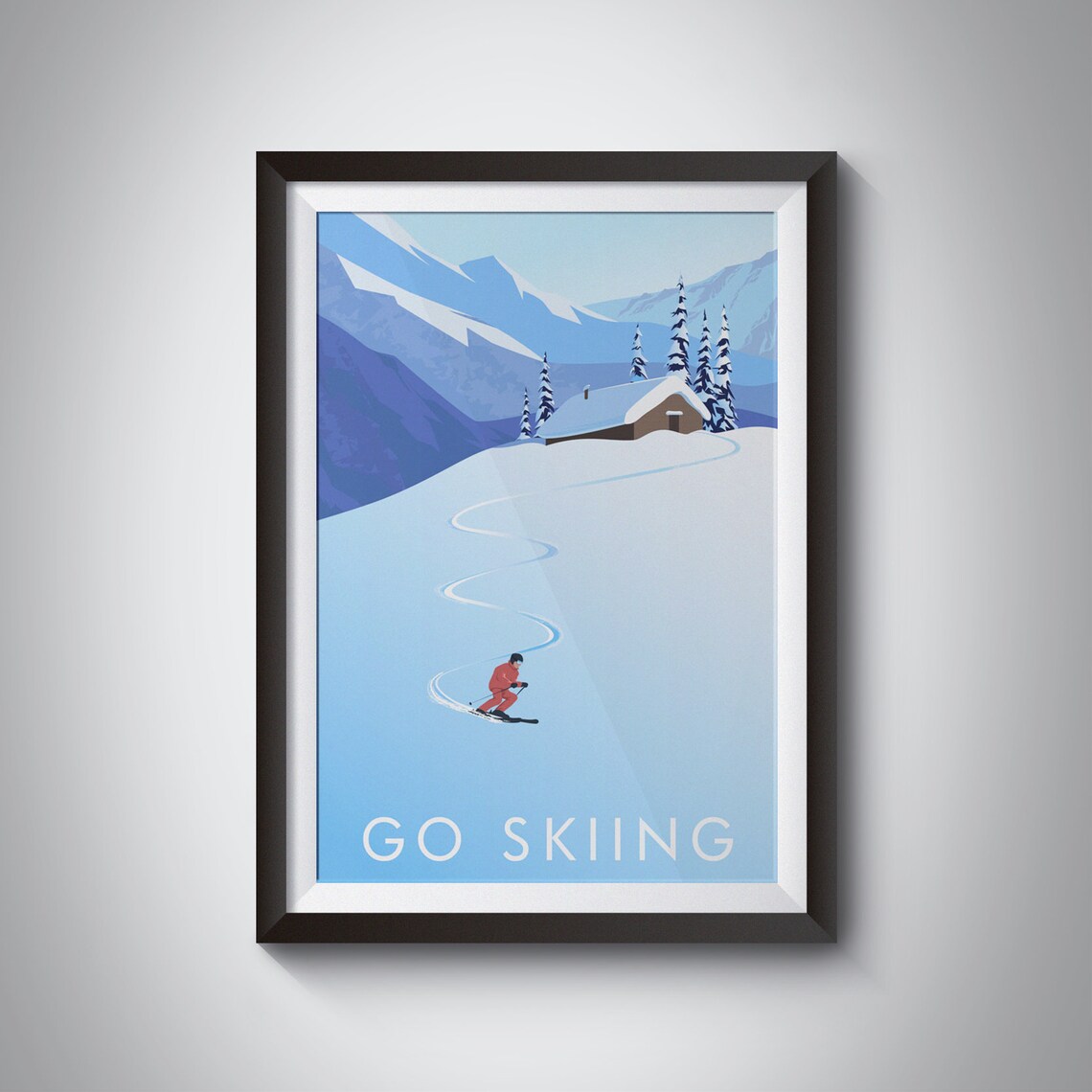 Go Skiing Vintage Travel Poster, Outdoor Adventure