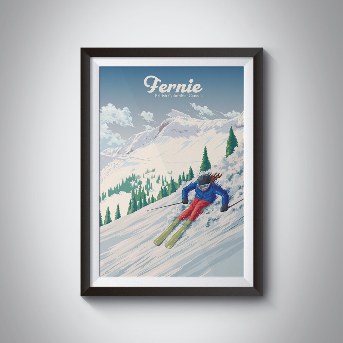 Fernie Ski Resort Vintage Travel Poster, British Columbia