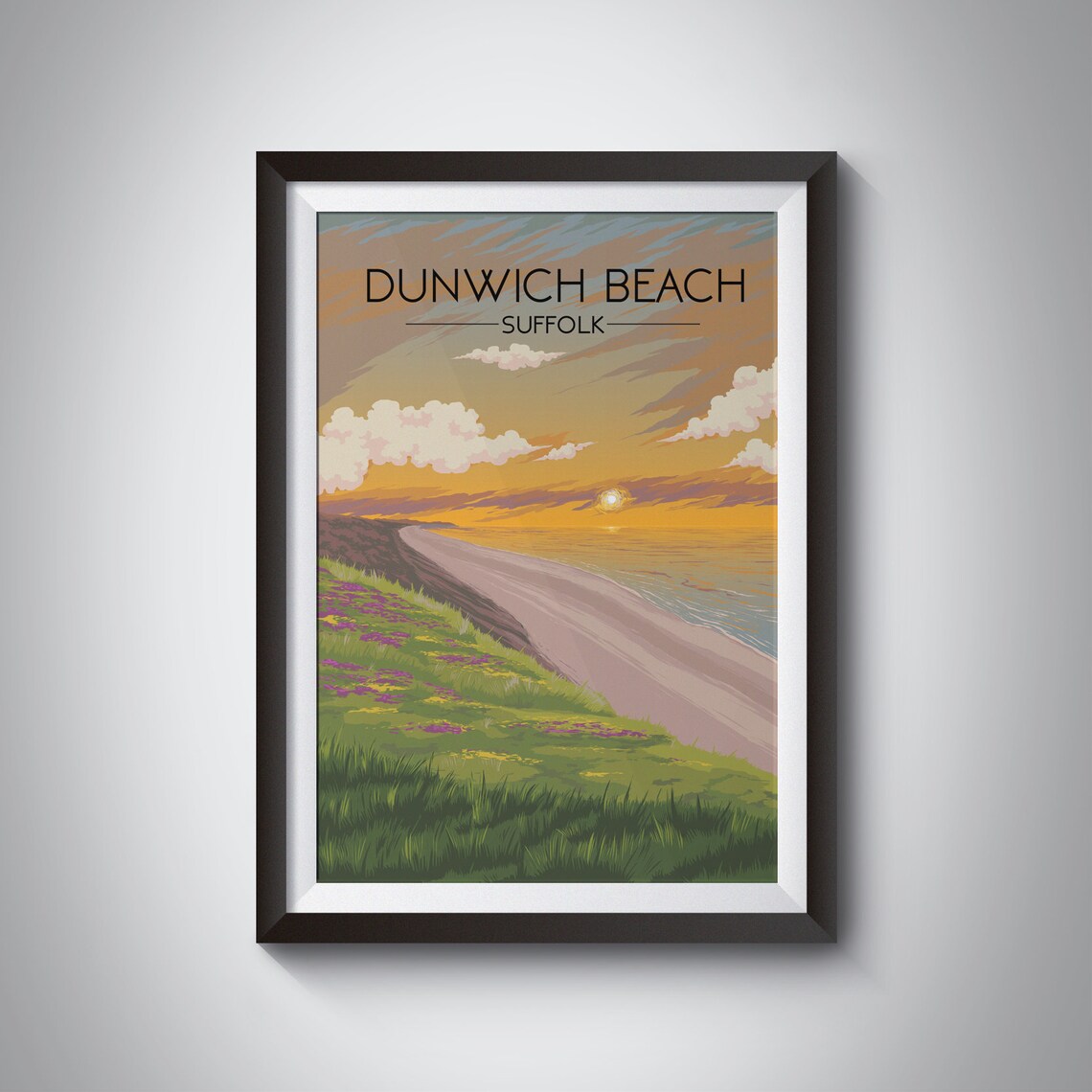 Dunwich Beach Vintage Travel Poster, Suffolk Coast