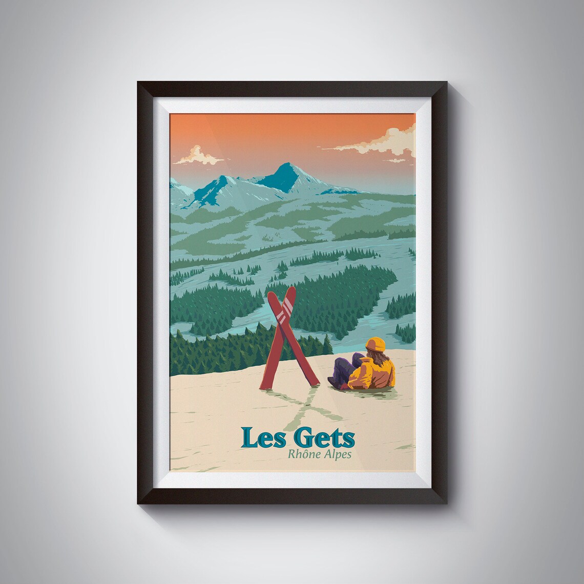 Les Gets Ski Resort Retro Travel Poster, French Alps