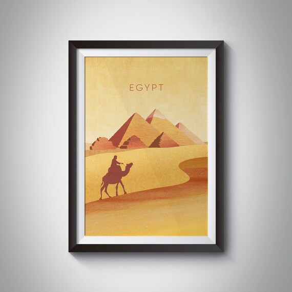 Egypt Minimal Travel Poster Great Pyramids Of Giza Retro Wall Art Cairo Vintage Travel Print Minimal Illustration Framed Print Gift