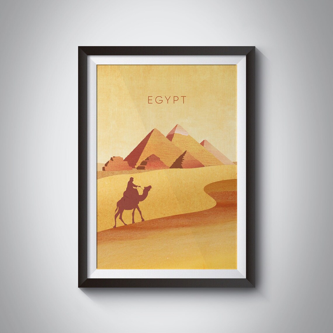 Egypt Great Pyramids of Giza Camel Desert Sunset Travel Poster