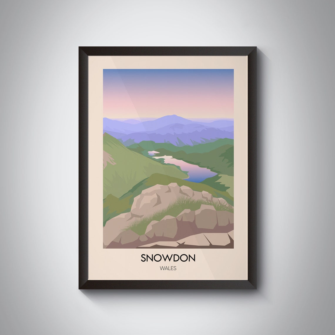 Snowdon Wales Pink Dusk Light Layered Ridges Still Lake Poster