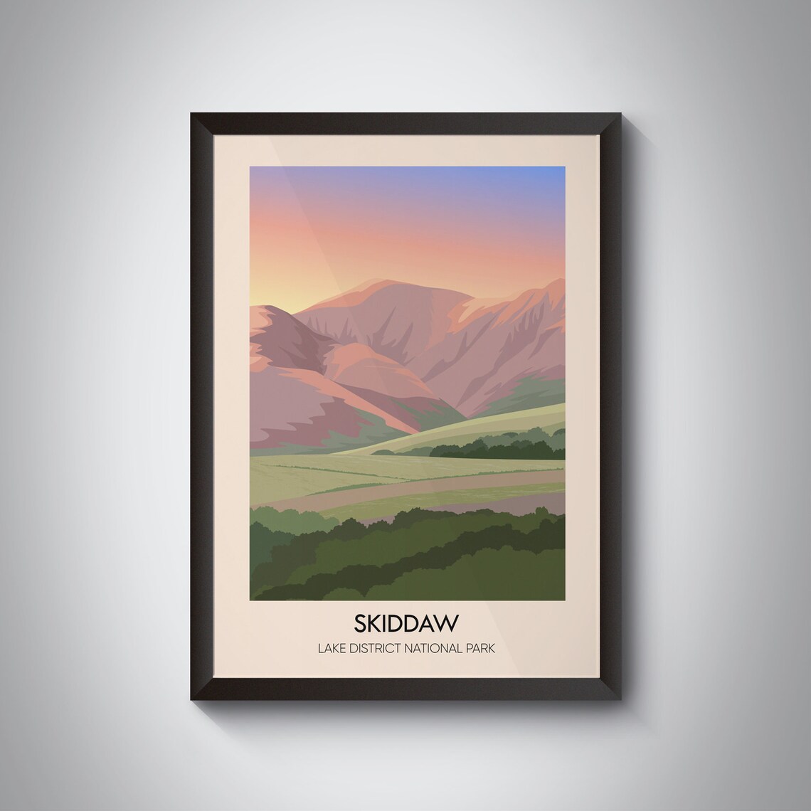 Skiddaw Fell Glowing At Sunset Lake District England Travel Poster