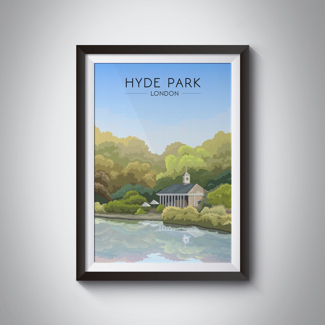Hyde Park Serpentine Boathouse Vintage London Royal Park Poster