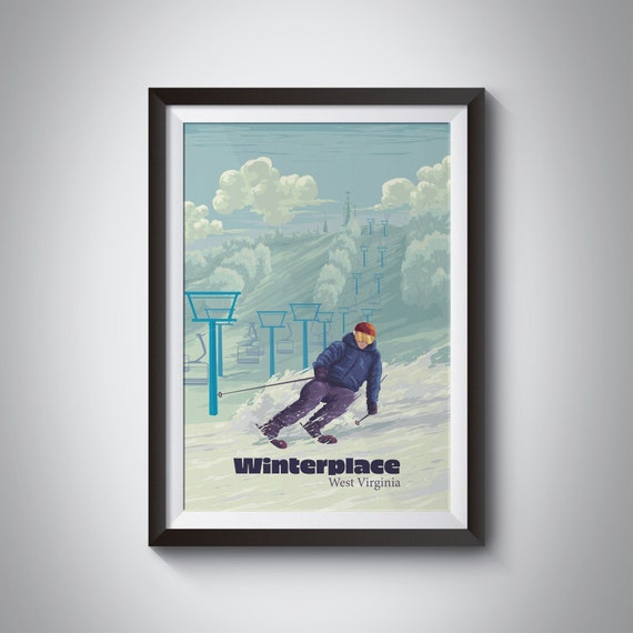 Winterplace West Virginia Ski Resort Travel Poster Ski Area Print Raleigh County Wv Trail Map Skiing Snowboarding Wall Art Print Gift