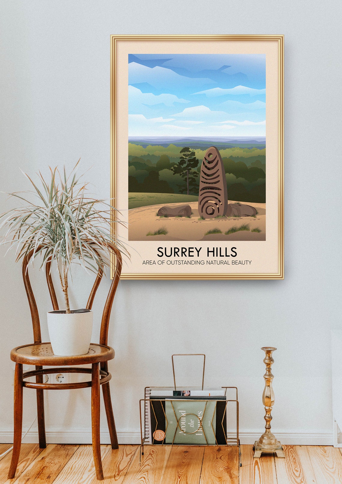 Surrey Hills AONB Vintage Travel Poster with Sculpture Trail Art - Image 2