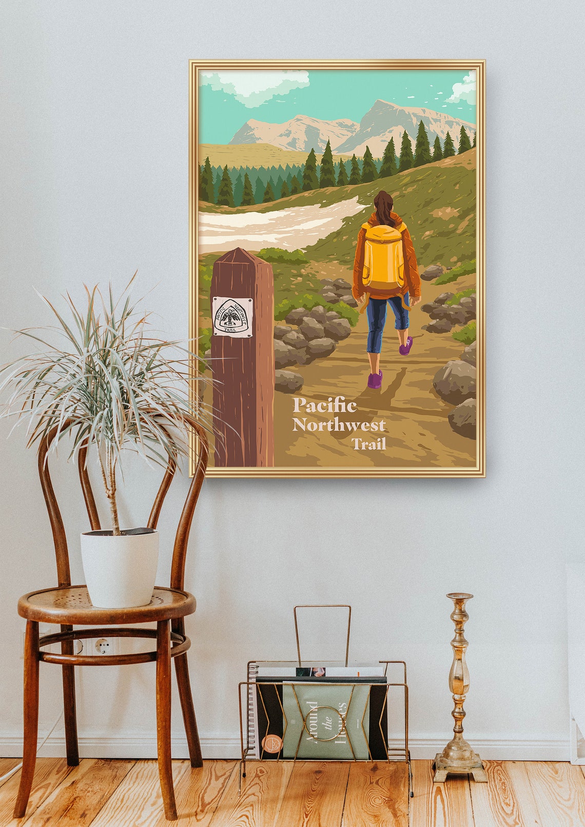 Pacific Northwest Trail Hiker on a Mountain Path Travel Art Poster - Image 2