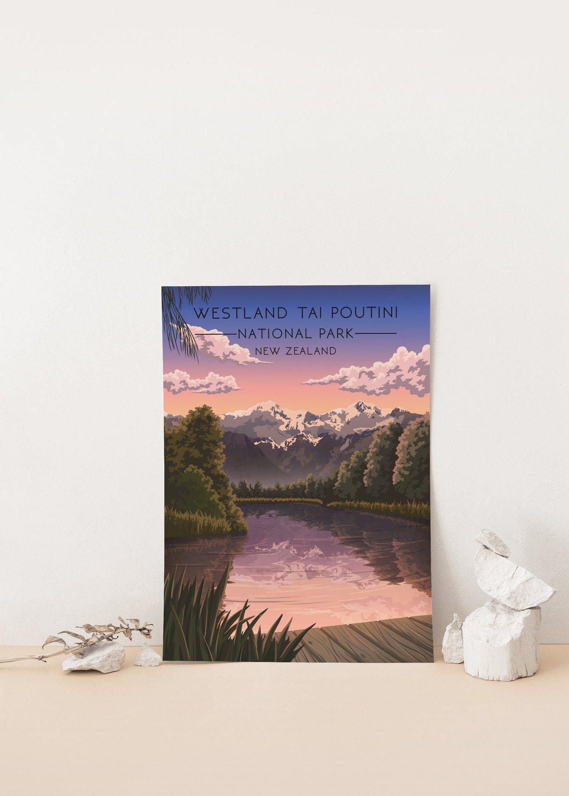 Westland Tai Poutini National Park Poster New Zealand Travel Poster Fox Glacier Lake Matheson Vintage Travel Print Wall Art Decor Gift - Image 4
