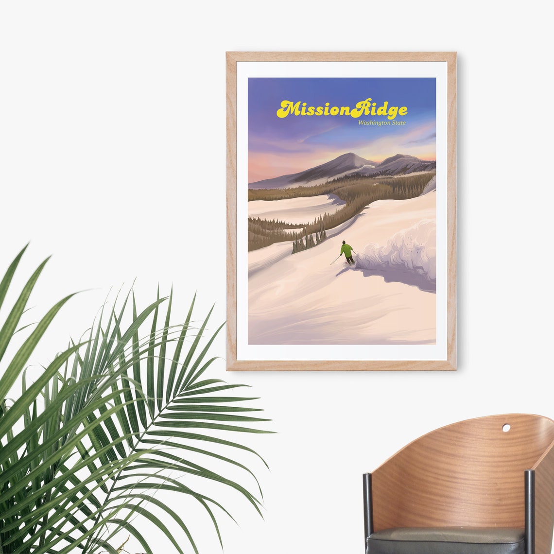 Mission Ridge Washington State Sunset Skier Retro Ski Poster - Image 3
