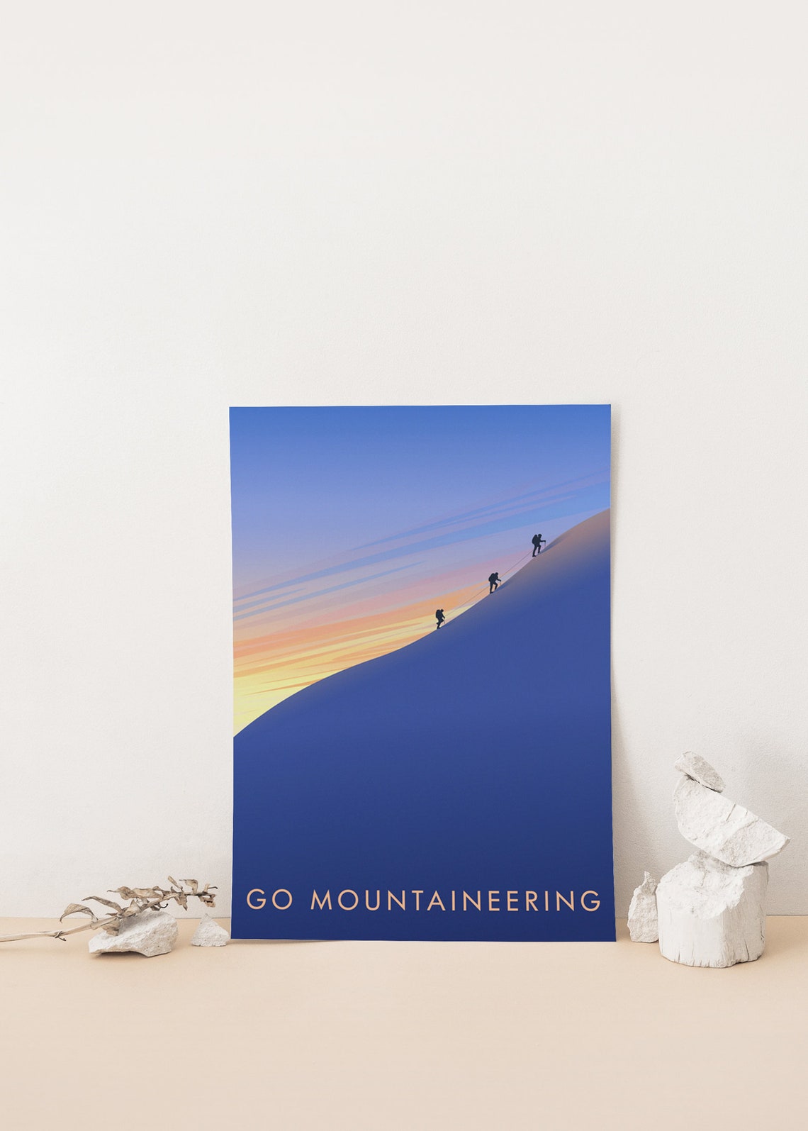 Go Mountaineering Sunset Snowy Ridge Poster with Three Climbers - Image 4