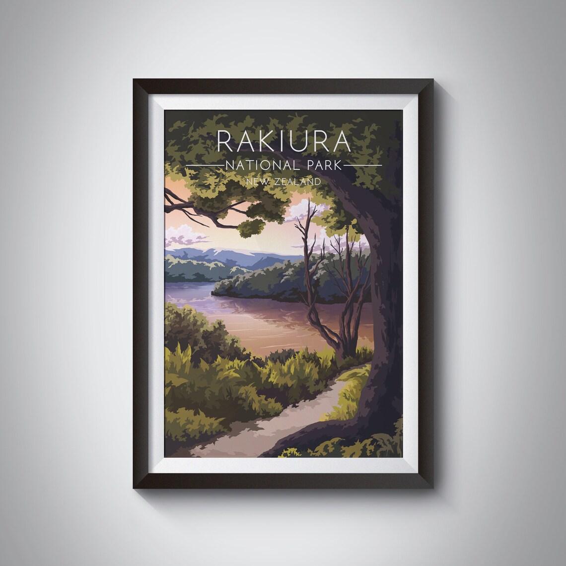 Rakiura National Park New Zealand Forest Lake Sunset Scenic Poster
