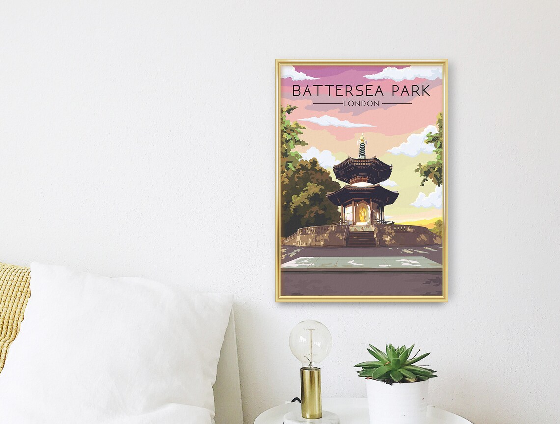 Battersea Park London Travel Poster, River Thames View - Image 3