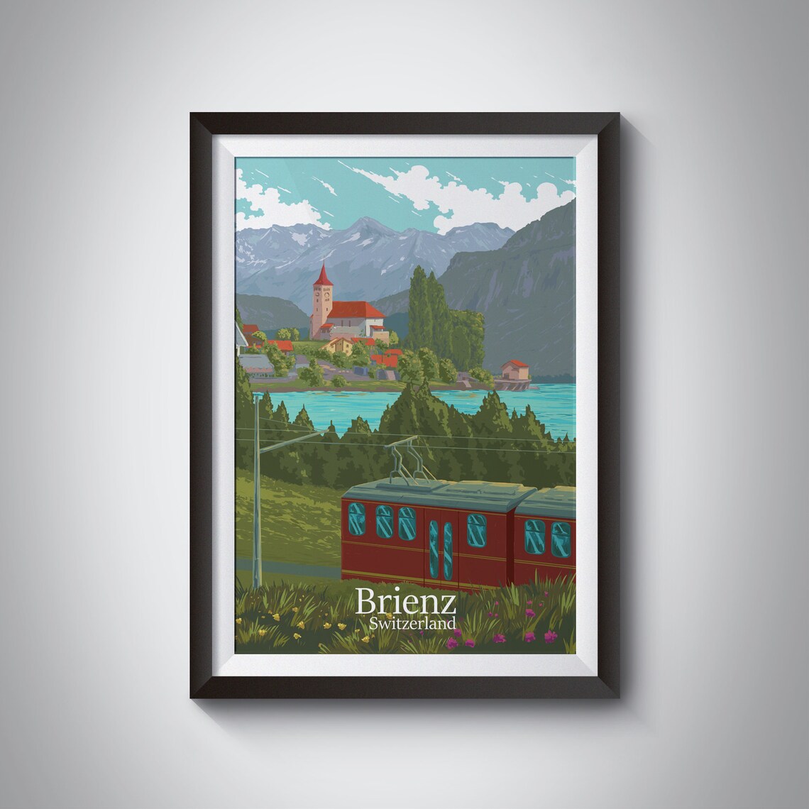 Brienz Switzerland Travel Poster, Swiss Alps Landscape