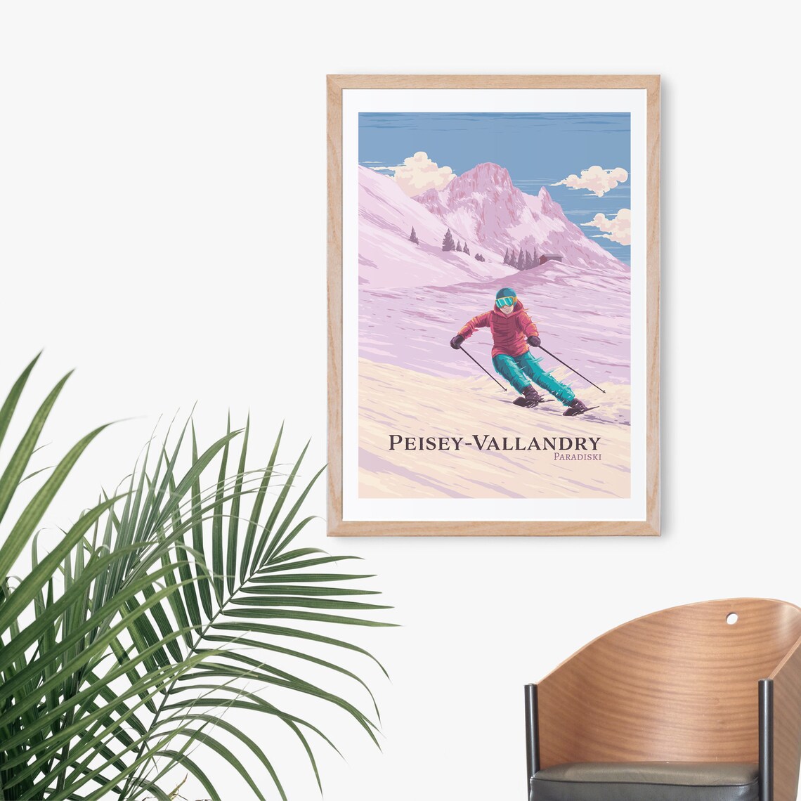 Peisey Vallandry Paradiski France Skier Vintage Mountain Slope Poster - Image 3
