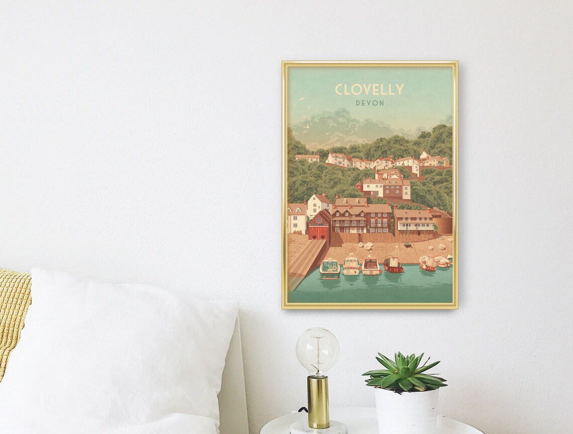 Clovelly Devon Picturesque Fishing Village Harbour Boats Poster - Image 3