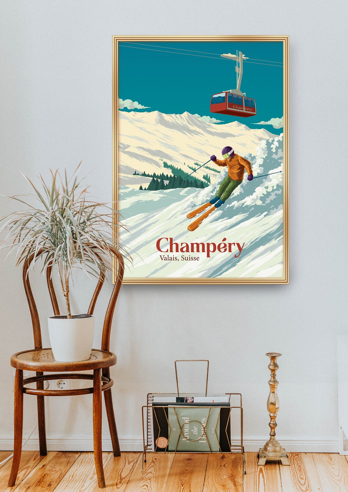 Champery Ski Resort Vintage Ski Travel Poster - Image 2