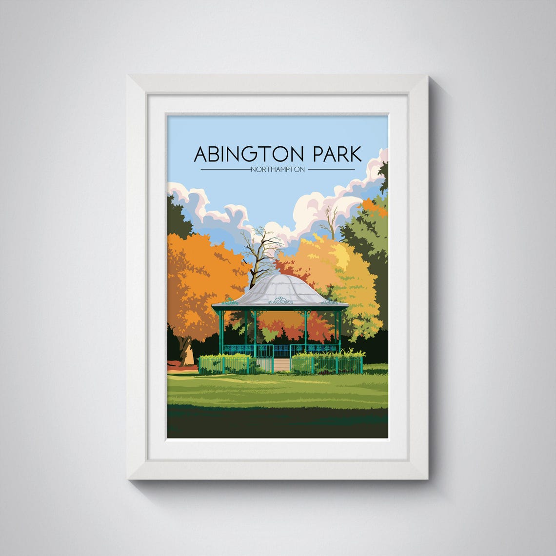 Abington Park Northampton Bandstand Autumn Trees Travel Poster - Image 4