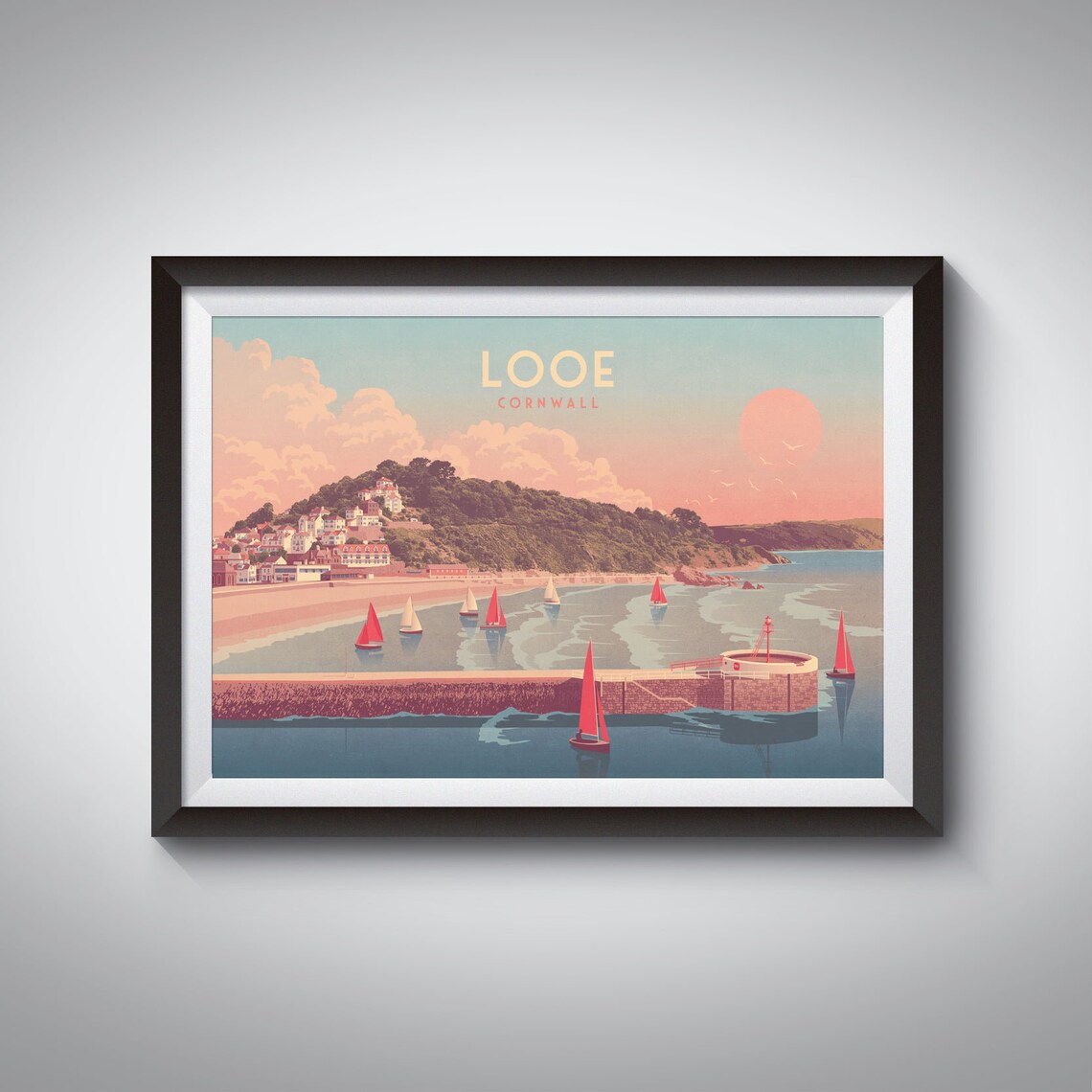 Looe Banjo Pier Cornwall Vintage Travel Poster