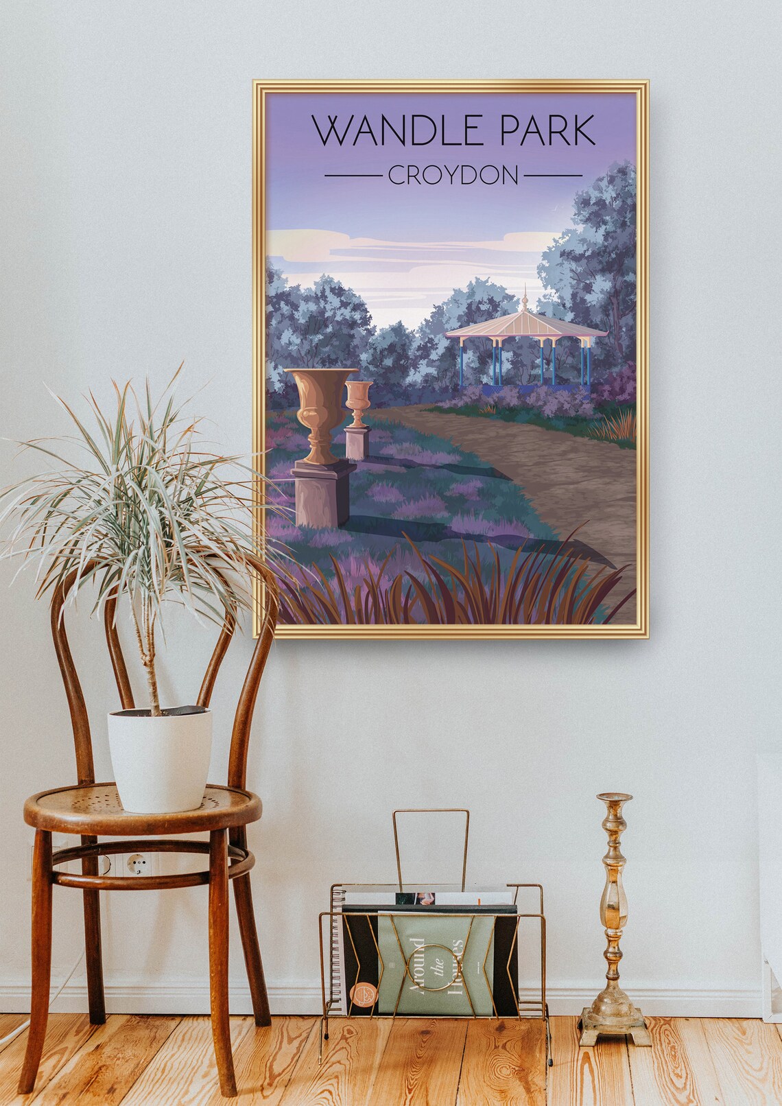 Wandle Park Croydon Bandstand Dusk Garden Illustration Poster - Image 2