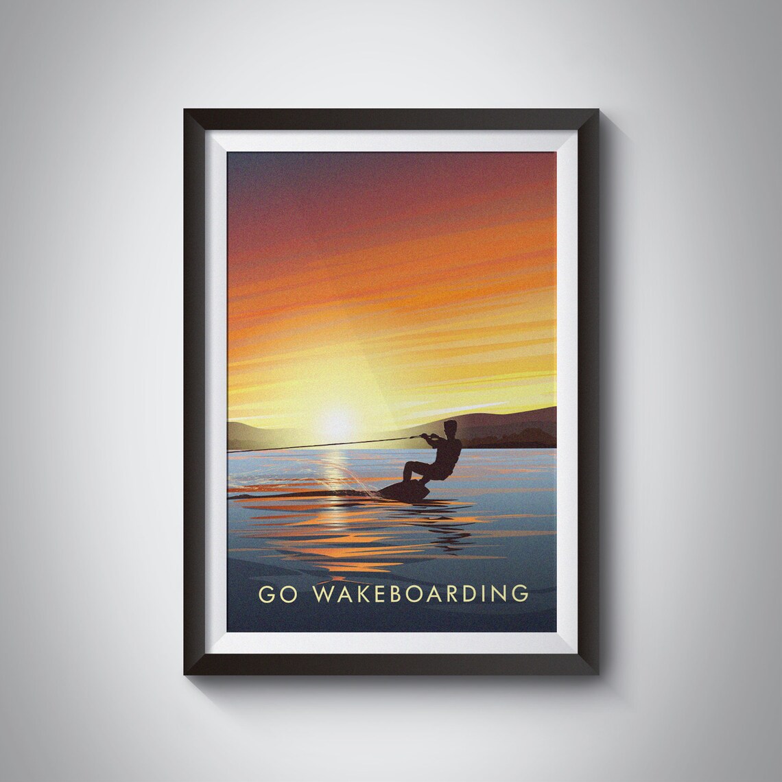 Go Wakeboarding Retro Travel Poster, Outdoor Adventure