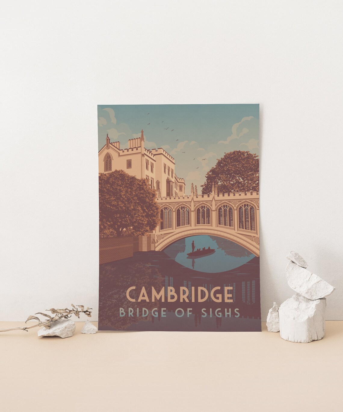 Cambridge Bridge of Sighs River Cam Vintage Punting England Poster - Image 4