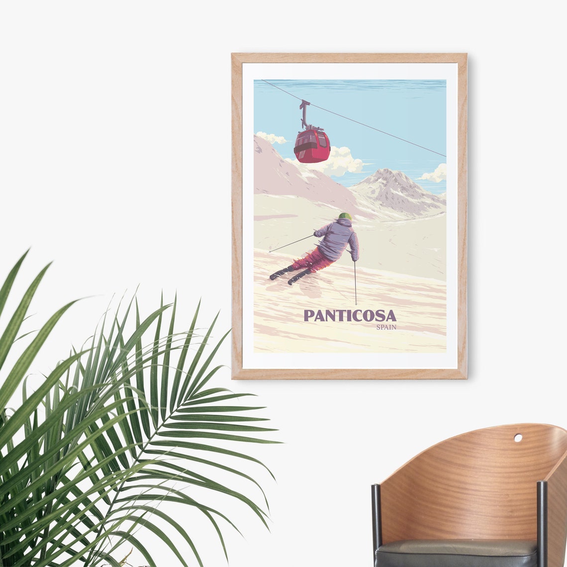 Panticosa Spain Ski Resort Skier Gondola Vintage Travel Poster - Image 3