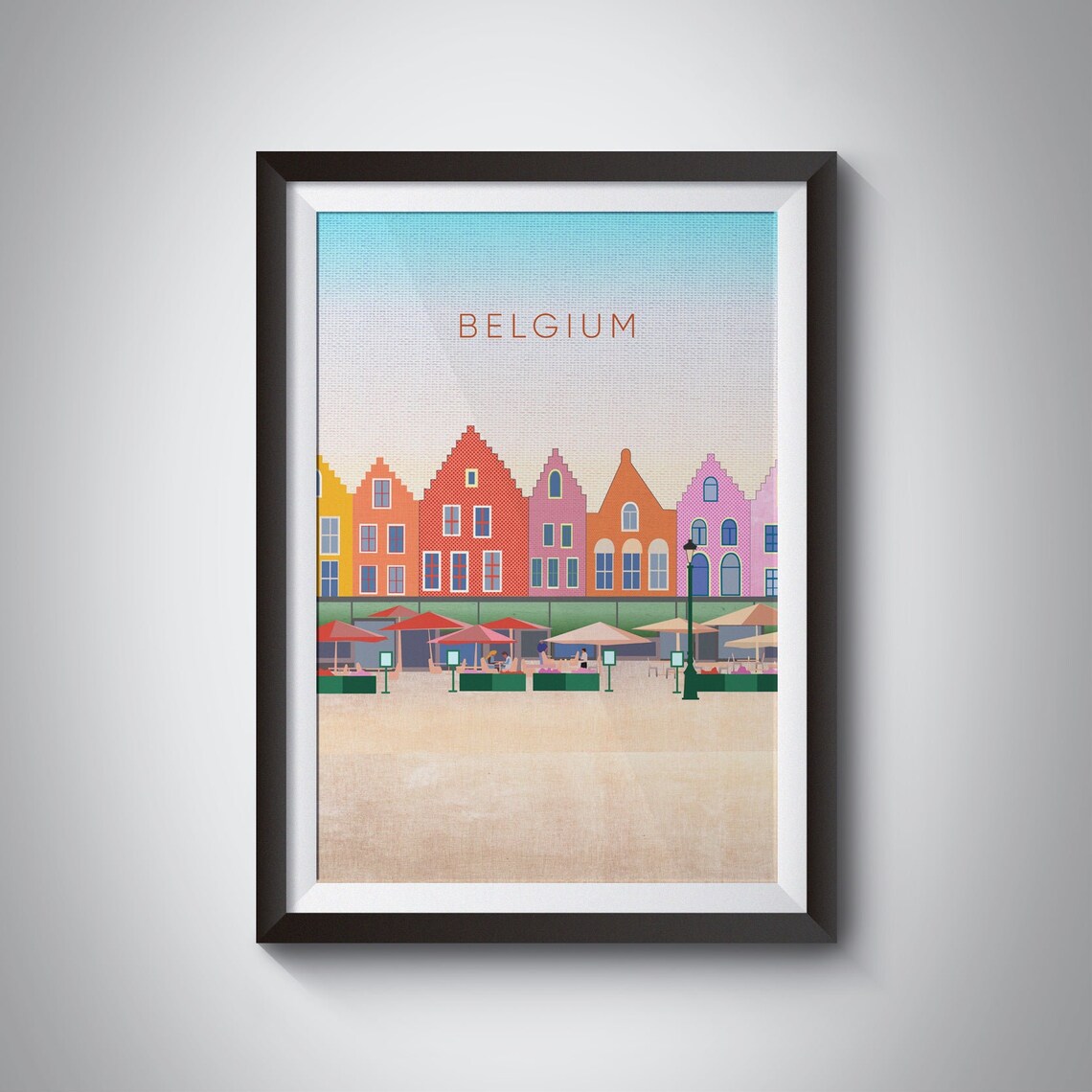 Belgium Minimal Travel Poster, Bruges Cityscape Art Print