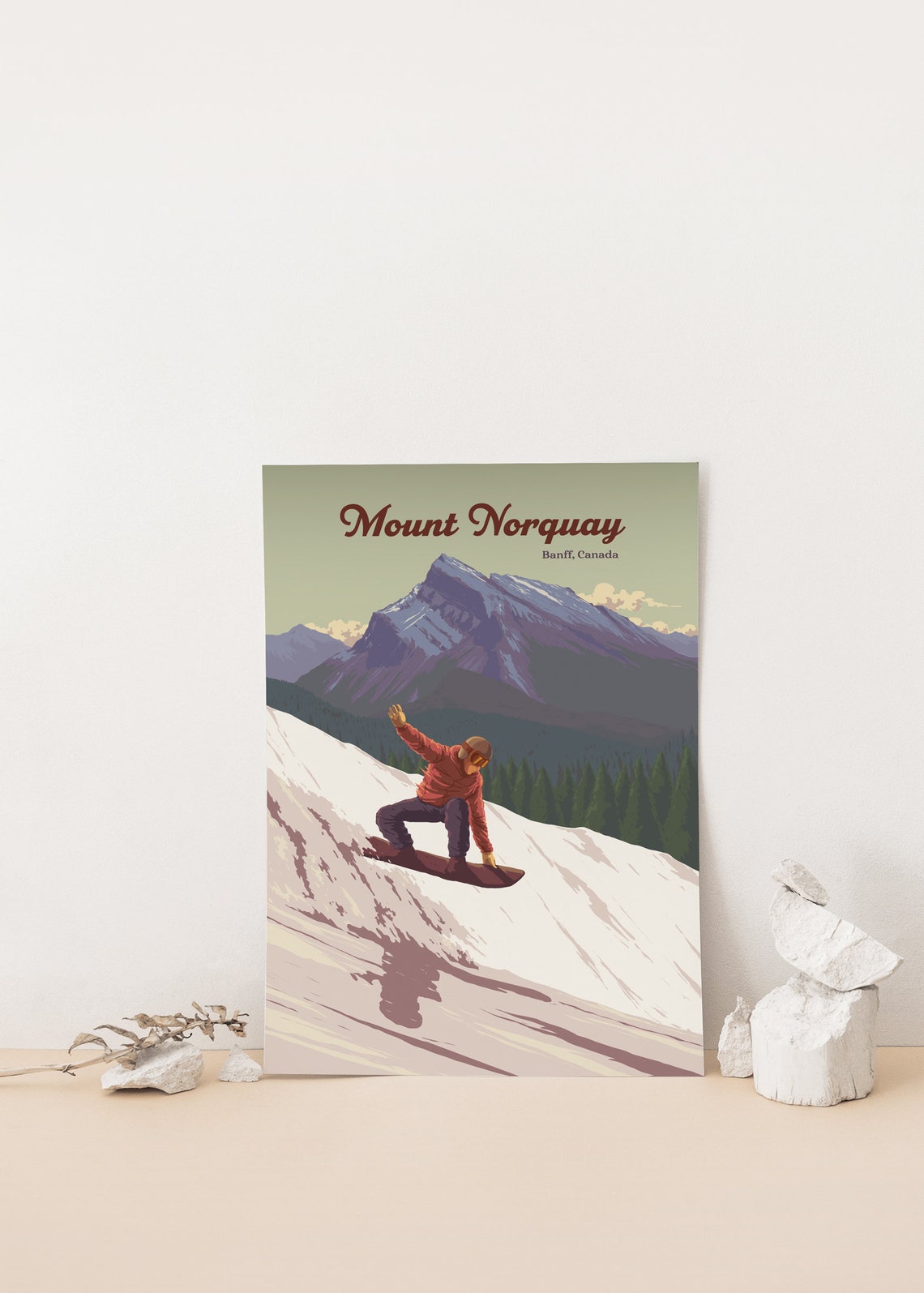 Mount Norquay Banff Canada Snowboarder Carving Alpine Slope Poster - Image 4