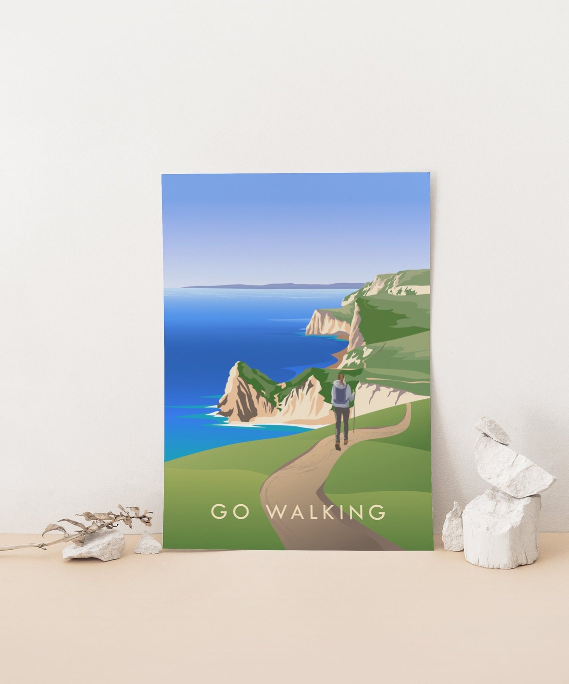 Go Walking Coastal Cliff Path Jurassic Coast Retro Outdoor Travel Poster - Image 4