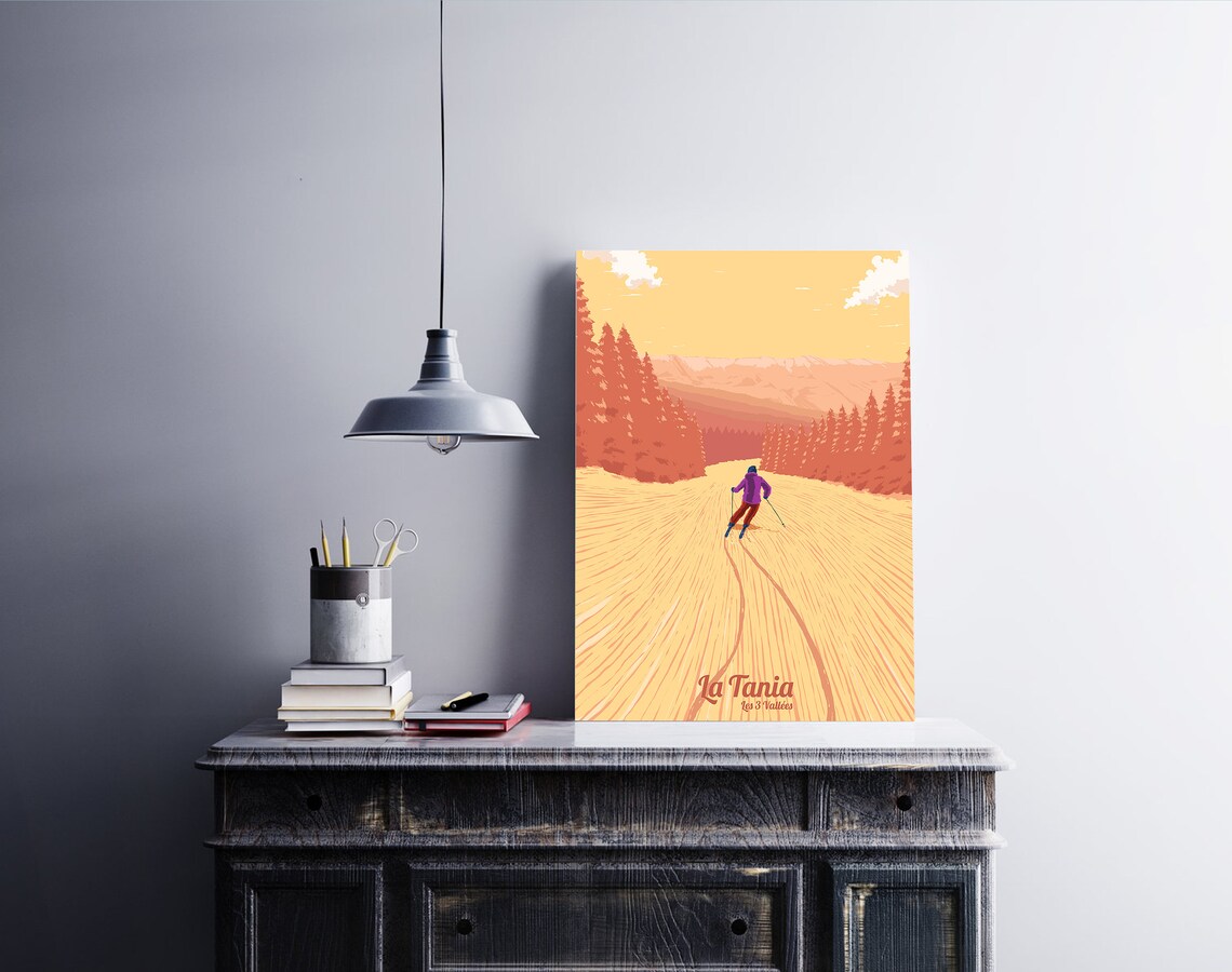 La Tania Ski Resort Retro Skiing Travel Poster - Image 2