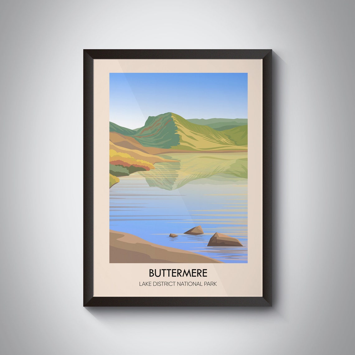 Buttermere Lake District Green Fell Reflection Travel Poster