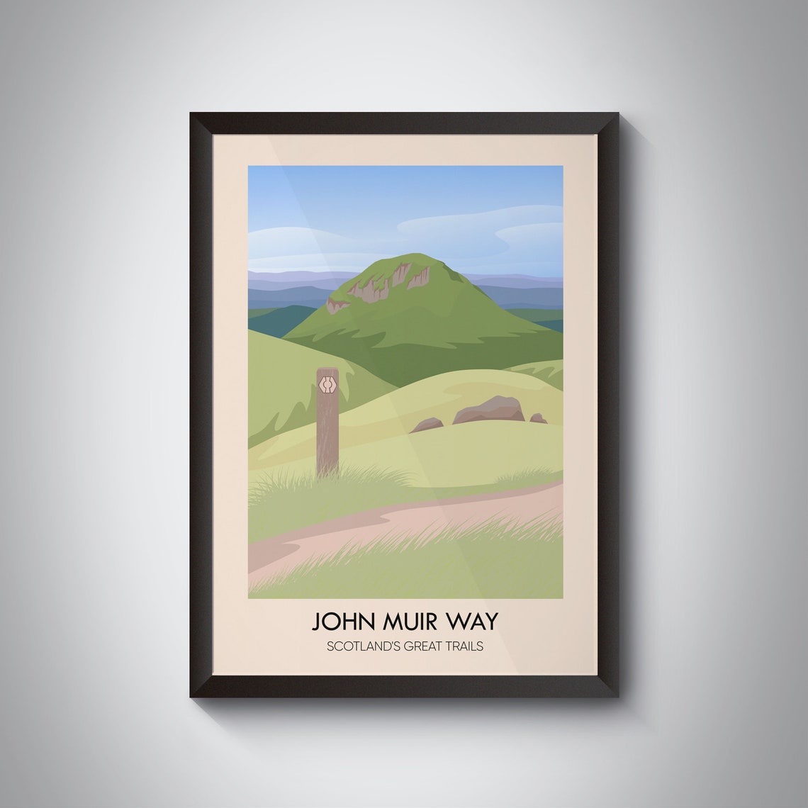 John Muir Way Scotland Rolling Green Hills Trail Marker Scene Poster