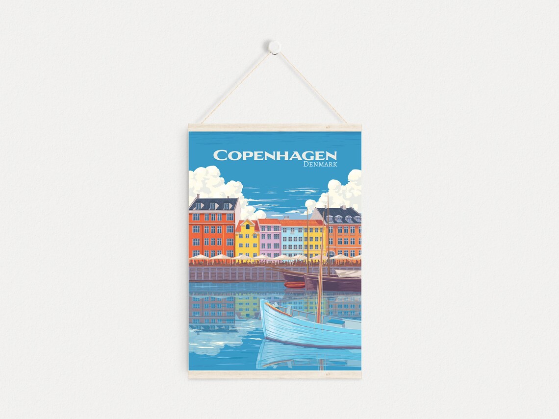 Copenhagen Denmark Nyhavn Colorful Harbor Retro Travel Poster - Image 4