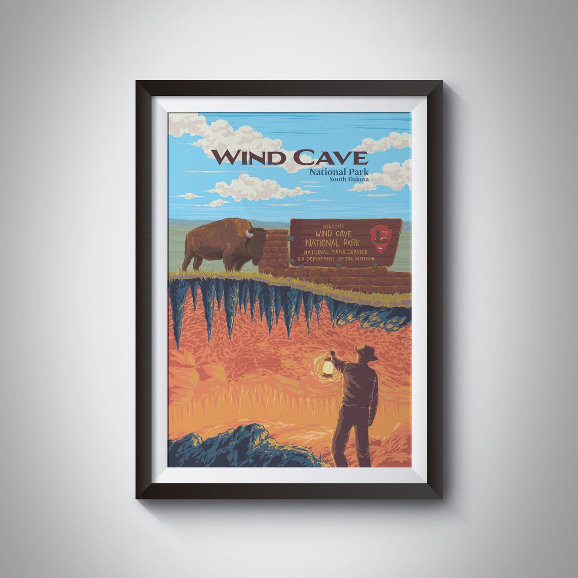 Wind Cave National Park Bison Prairie Cave Explorer Travel Poster