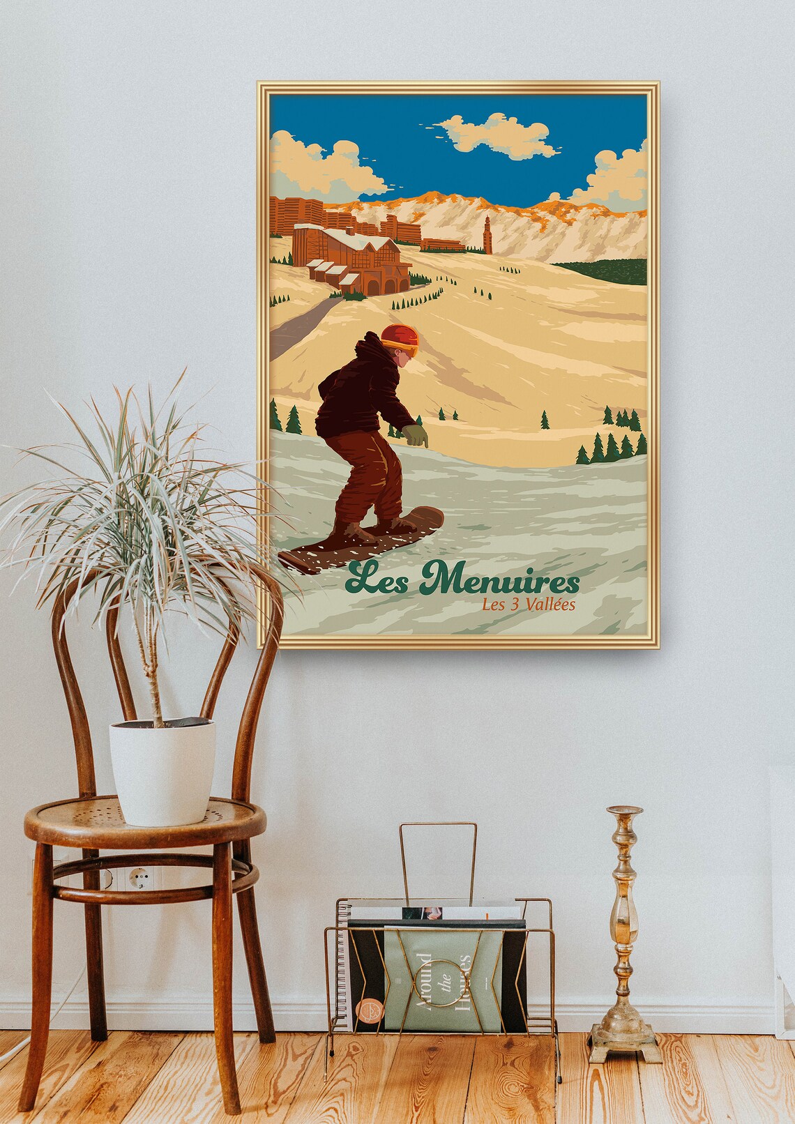 Les Menuires Les 3 Vallées French Alps Snowboard Vintage Travel Poster - Image 2