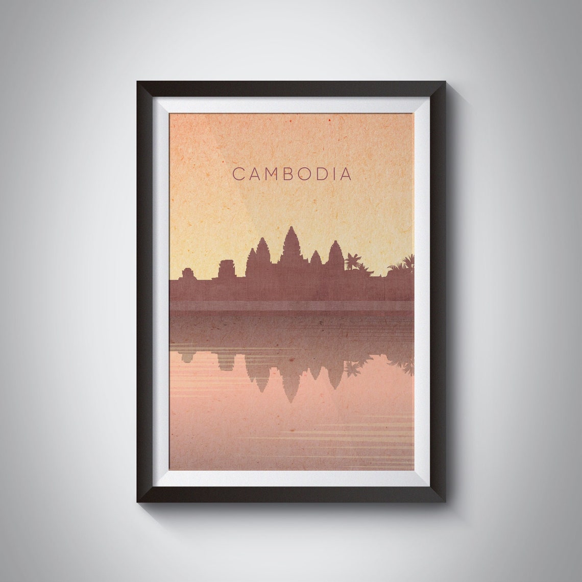 Cambodia Angkor Wat Temple Sunrise Still Water Reflection Poster