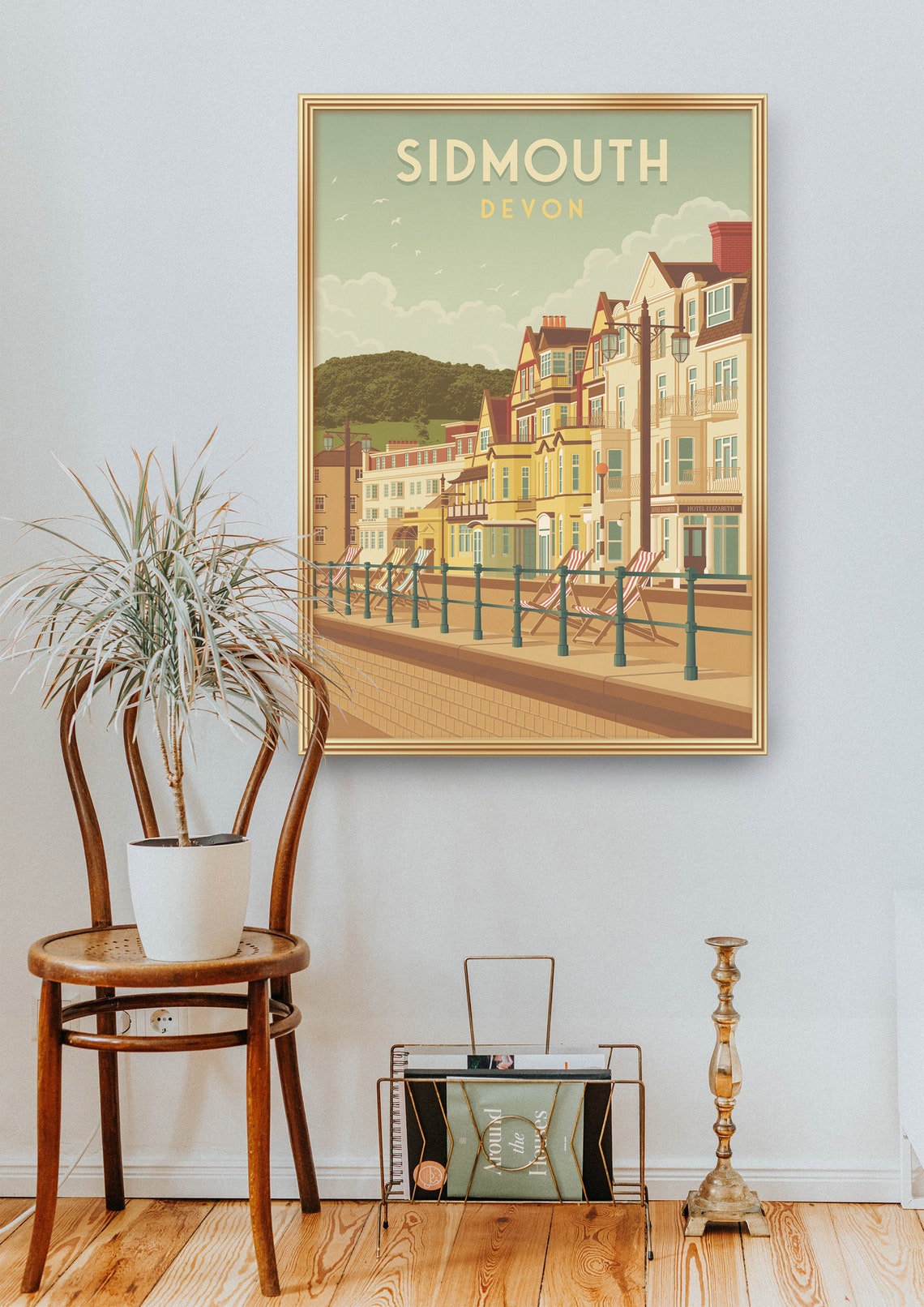 Sidmouth Devon Seaside Promenade Deckchairs Retro Holiday Poster - Image 2