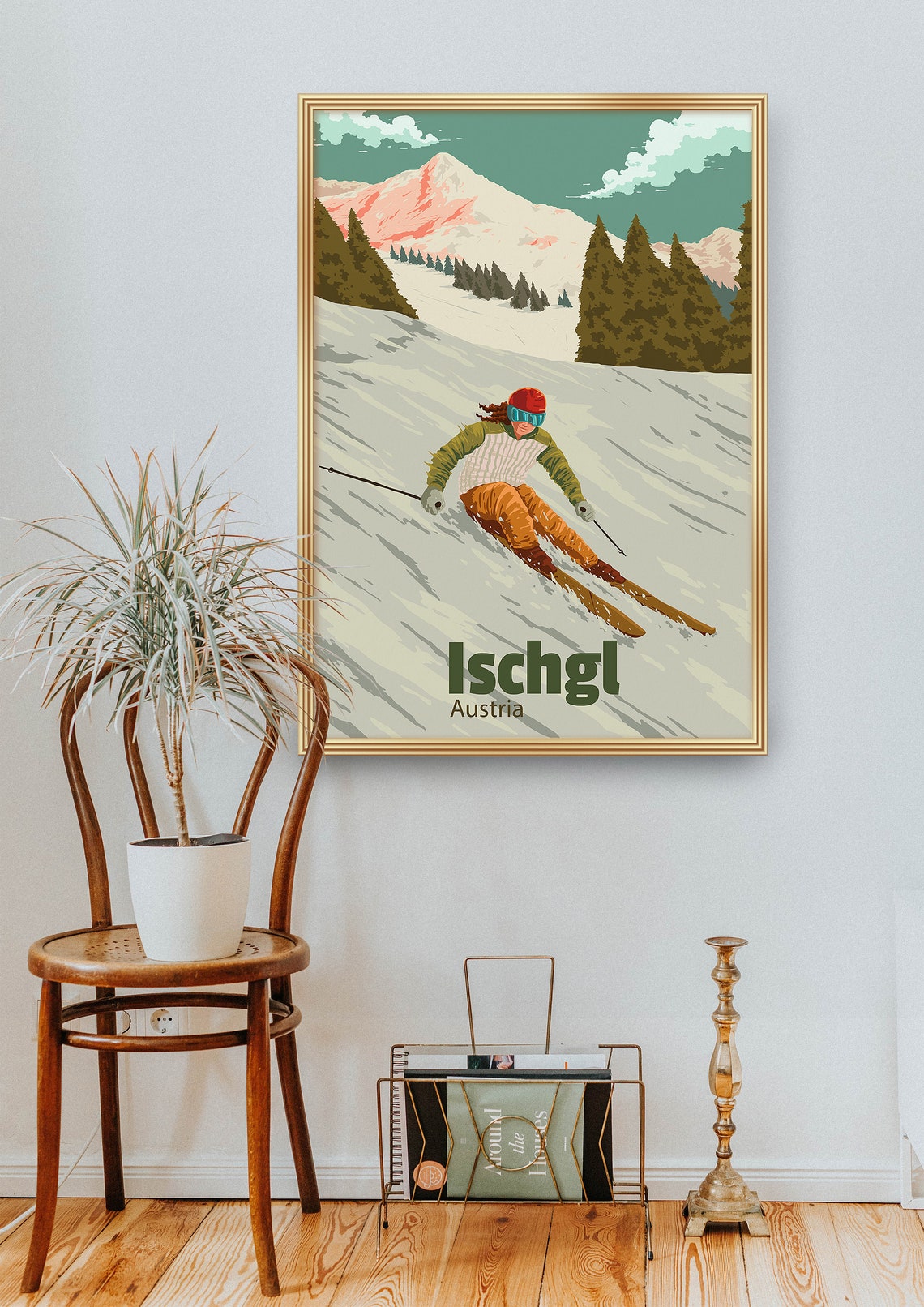 Ischgl Austria Vintage Skier Carving Alpine Slope Travel Poster - Image 2